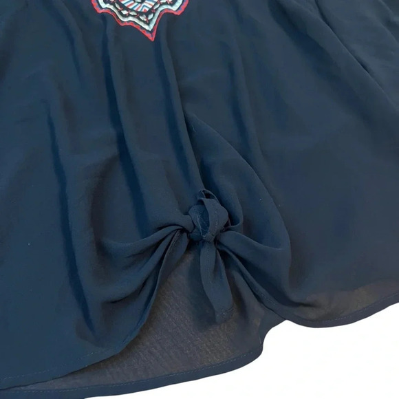 Karen Kane Sheer Navy Embroidered Tie Waist Blouse XL - Picture 2 of 6